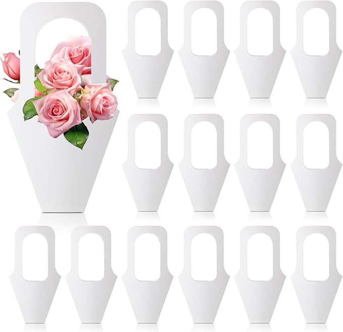 Cyblinia 20 Pack Flower Bouquet Bags with Handle Paper Flowers Gift Bags Flower Wrapping Paper Bags for Flower Shop, Home, Party Scene