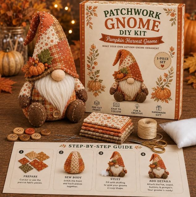 TREBIN DIY Patchwork Animal Kit, Fabric Sewing Set for Adults, Handmade Patchwork Craft Set for Decorative Gnome Halloween Christmas Ocean Animal Home Decor Project (Autumn Pumpkin Maple Gnome) by TREBIN