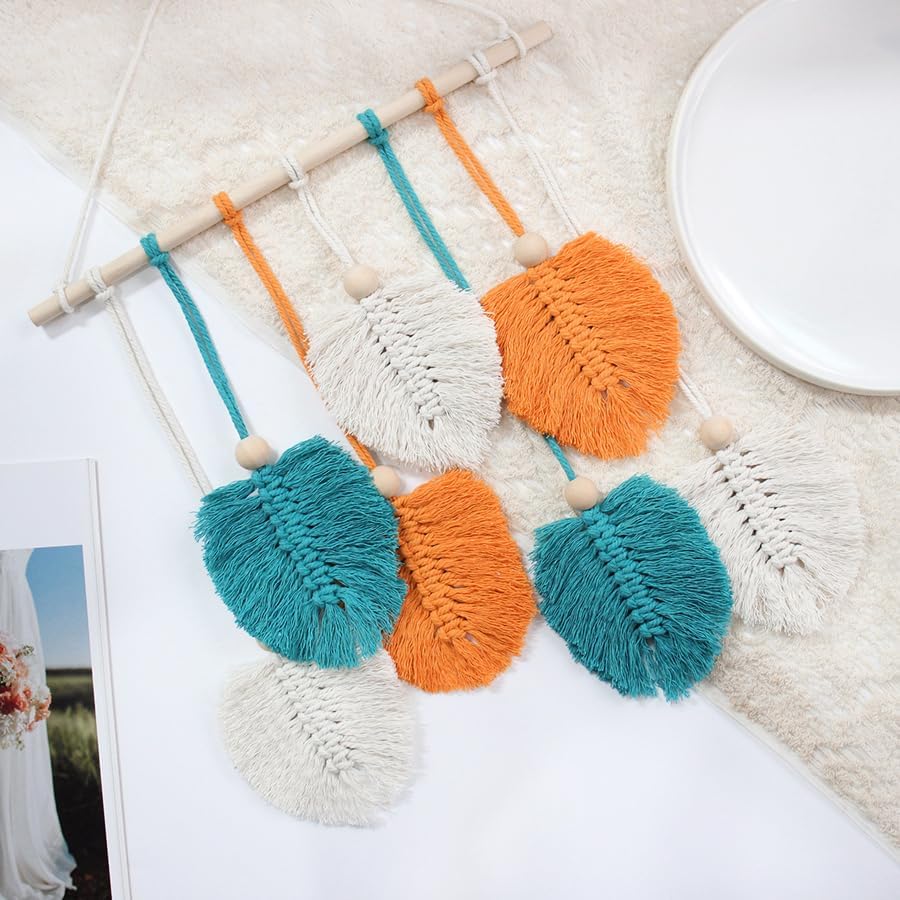BUFANTL DIY Macrame Leaf Wall Hanging Kit for Beginners, Boho Woven Tapestry Craft Kit with Macrame Cord, Wooden Beads & Printed Instructions, Home Decor Macrame Kit for Adults. - Image 6