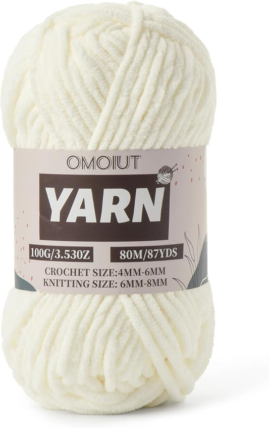 White Fluffy Chenille Yarn for Crocheting - Baby Yarn for Crocheting Soft Blanket - (100g/87.4yds) Crochet Amigurumi Chunky Yarns - Super Bulky 5 Velvet Yarns