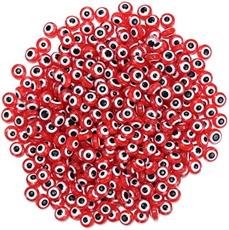 Red Evil Eye Beads Flat Round Beads Handmade Resin Beads Charms for DIY Bracelets Necklace Jewelry Making (Red) by LUBINGSHINE