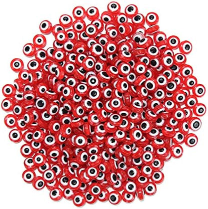 Red Evil Eye Beads Flat Round Beads Handmade Resin Beads Charms for DIY Bracelets Necklace Jewelry Making (Red) by LUBINGSHINE