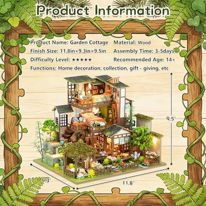 DIY Miniature House Kit, Dollhouse Kit, 3D Wooden Puzzles Bookshelf Craft Kits, Mini Doll House Building Kit for Adults Teen(Garden Cottage) - Image 2