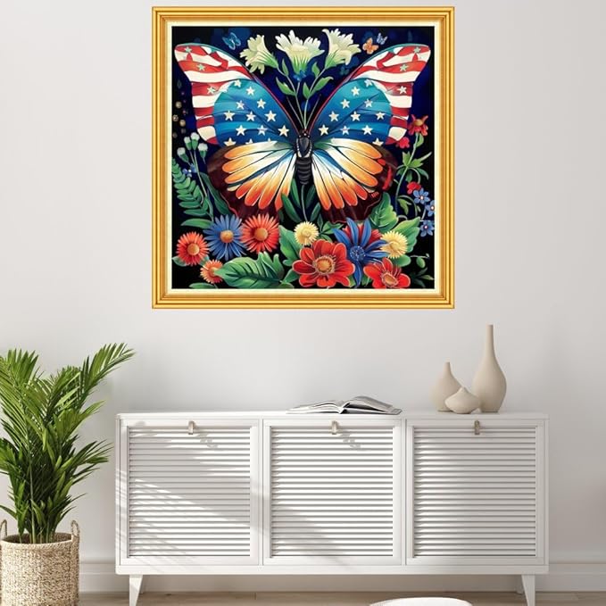 Joyhoor Stamped Cross Stitch Kits for Beginners Needlepoint Kits for Adults Embroidery Kits 11CT Counted Cross Stitch Kits Printed Embroidery Pattern-Butterfly Flowers 18x18 inch