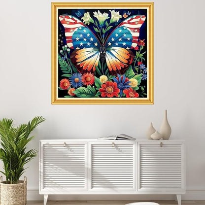 Joyhoor Stamped Cross Stitch Kits for Beginners Needlepoint Kits for Adults Embroidery Kits 11CT Counted Cross Stitch Kits Printed Embroidery Pattern-Butterfly Flowers 18x18 inch