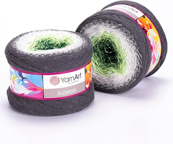 1 Skein/Pack Yarnart Flowers Gradient Yarn, Each Ball 8.8 Oz (250gr) / 1094 Yards (1000m), 55% Cotton 45% Acrylic, Superfine Fingering Weight for Knitting and Crochet, 291 - Anthracite Gray Green