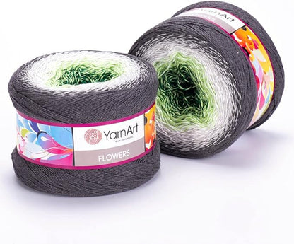 1 Skein/Pack Yarnart Flowers Gradient Yarn, Each Ball 8.8 Oz (250gr) / 1094 Yards (1000m), 55% Cotton 45% Acrylic, Superfine Fingering Weight for Knitting and Crochet, 291 - Anthracite Gray Green