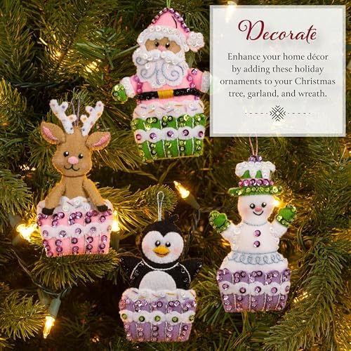 Bucilla Felt Applique 4 Piece Ornament Making Kit, Snowman's Candy Confections, Perfect for DIY Arts and Crafts, 89730E - Image 4
