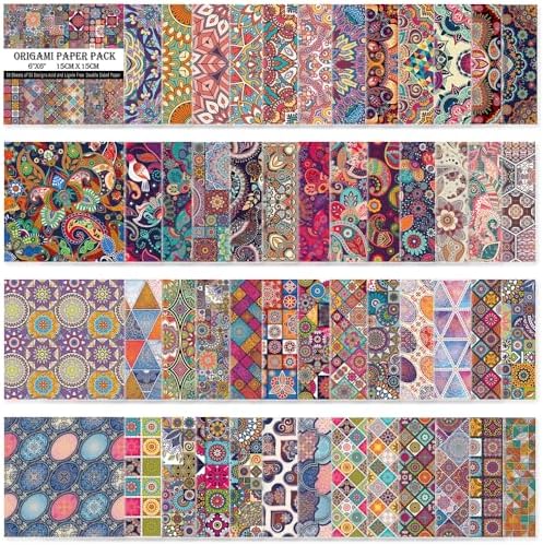 Origami Paper 50 Sheets, 6-Inch Square Double Sided Colored Craft Paper by Bestartsuppliesforyou