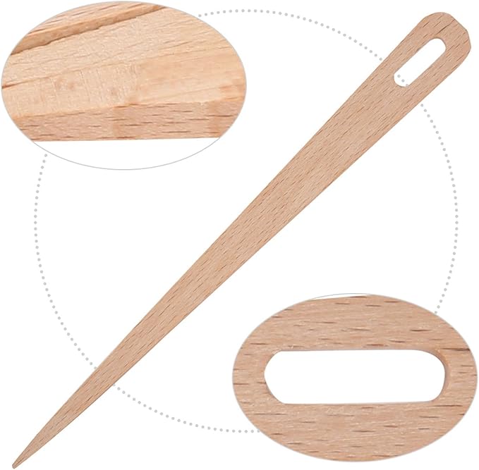 Kodrily 5PCS Weaving Needles, Big Eye Wood Weaving Tools Set, Beech Knitting Fork, DIY Hand Knitting Wood Tool, Portable Needles Weaving Sticks for Crafts Sewing Weaving Yarn