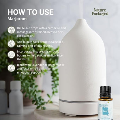Nature Packaged Marjoram Essential Oil - Direct from Al Sheikh for Export Egypt - Steam Distilled - Aceite de Mejorana for Aromatherapy, Massage, Diffuser, DIY Candle and Soap Making - 8oz