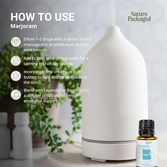 Nature Packaged Marjoram Essential Oil - Direct from Al Sheikh for Export Egypt - Steam Distilled - Aceite de Mejorana for Aromatherapy, Massage, Diffuser, DIY Candle and Soap Making - 22lbs