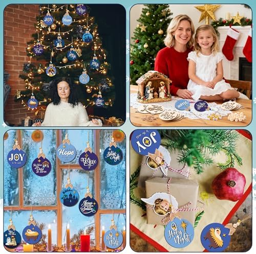 WATINC DIY 3D Christmas Ornaments Kit to Paint - 12 Styles Unfinished Wooden Hanging Decor with Raised Designs, Includes Paint Pens, Bells, Bows & Beads, Xmas Tree Crafts for Kids & Adults(Nativity) - Image 6