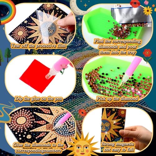 Saillong 12 Pack Boho Diamond Painting Greeting Card Kits DIY Vintage Boho Diamond Art Cards with Envelopes Landscape 5D Rhinestones Painting for Adults DIY Craft Family Friend Gifts - Image 4