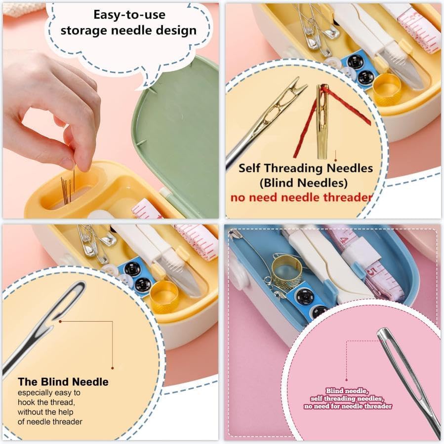 Sewing Kit with Case, Portable Sewing Box Organizer, Needle and Thread Kit with 20 Color Threads, Self Threading Needles, Scissors, Tape Measure, Buttons, Safety Pins for Adults, Travel, Home - Image 2