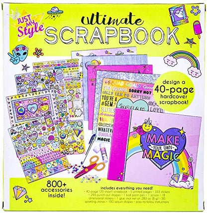 Just My Style Ultimate Scrapbook, Personalize and Decorate A 40-Page DIY Scrapbook, Great for Travel, Road Trips & On-The-Go, Memory Keeper Scrap Book for Kids & Tween Ages 6, 7, 8, 9,Beige - Image 4