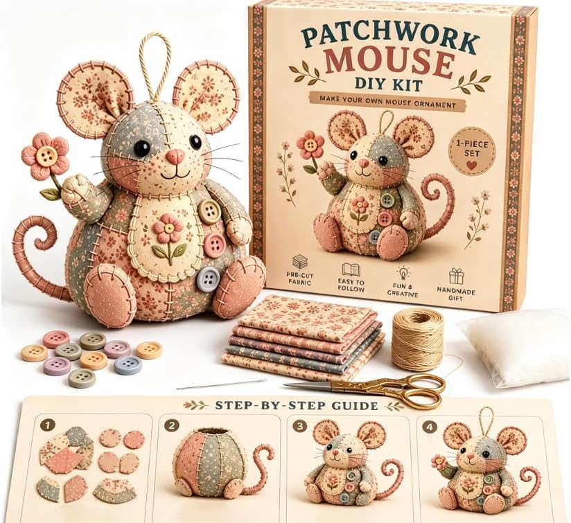 Odetina Patchwork Mouse DIY Sewing Kit, Handmade Craft Ornament Set (C) by Odetina