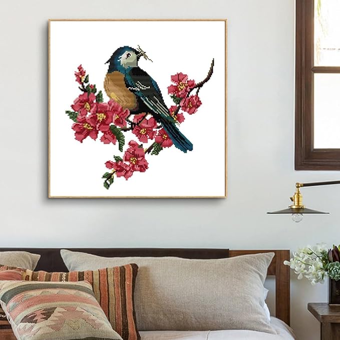 Qeerysew Cross Stitch Kits Stamped Full Range of Embroidery Starter Kits for Beginners and Adult DIY- Printed kit Bird on The Branch(Printed) 11CT19.7x19.7inches