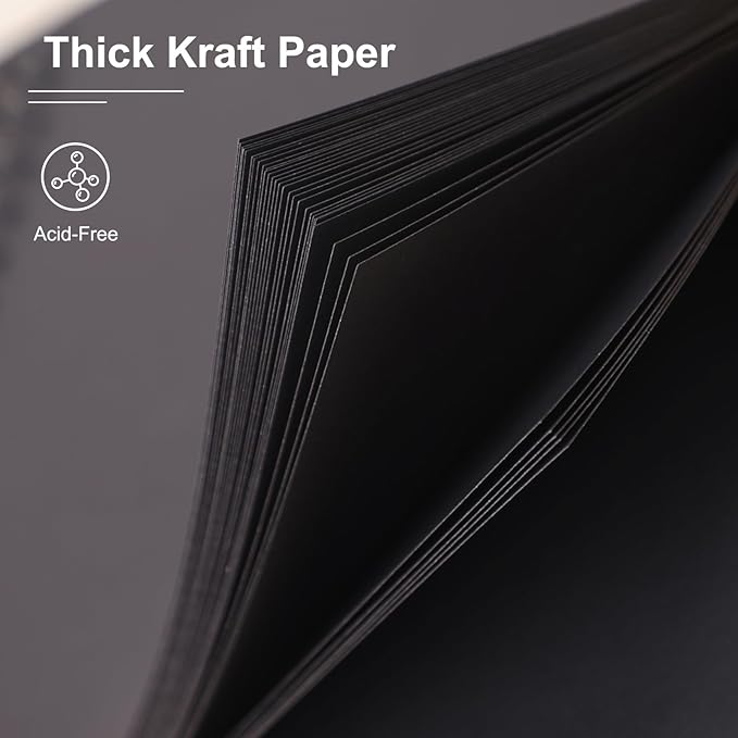 Scrapbook Album 7x7 Inches Photo Album Hardcover Kraft with Window Scrap Book Blank Memory Book for Baby Wedding Guest Book Couples Graduation Travel DIY Anniversary, 40 Pages Black