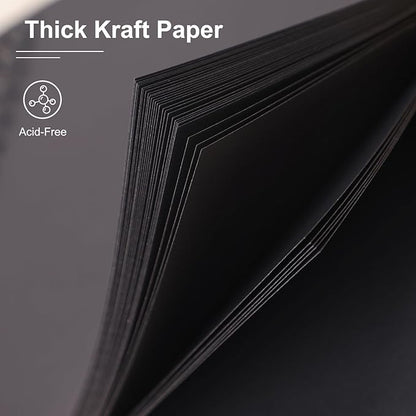Scrapbook Album 7x7 Inches Photo Album Hardcover Kraft with Window Scrap Book Blank Memory Book for Baby Wedding Guest Book Couples Graduation Travel DIY Anniversary, 40 Pages Black