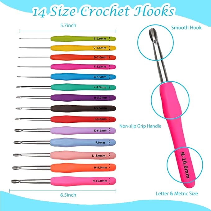 Yarniss Crochet Kits for Beginners - 840 Yards Yarn for Crocheting with 14 Size Hooks 2.0-10.0mm,Learn to Crochet Set with Bag&Accessories,Turquosie