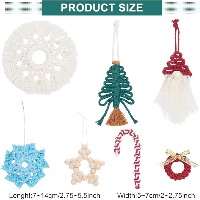 FREEBLOSS 9 Set DIY Macrame Christmas Oranments Macrame Xmas Gnomes Macrame Christmas Tree Macrame Hanging Ornament Kit Macrame Kits for Adults Beginners Macrame Supplies for Christmas Crafts