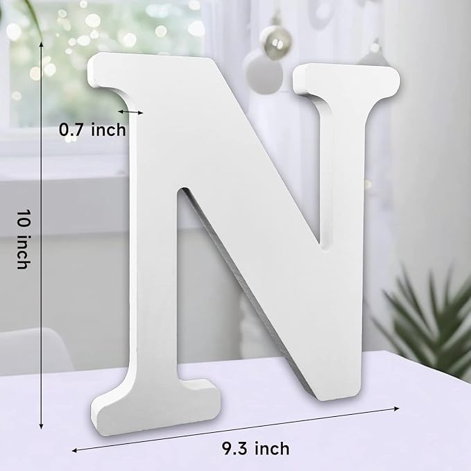 AOCEAN 10 Inch White Big Wood Letters, Unfinished Wooden Letters for Wall Decor Decorative Standing Letters Slices Sign Board Decoration for Craft Home Party Projects (N)