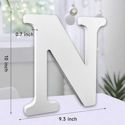 AOCEAN 10 Inch White Big Wood Letters, Unfinished Wooden Letters for Wall Decor Decorative Standing Letters Slices Sign Board Decoration for Craft Home Party Projects (N)