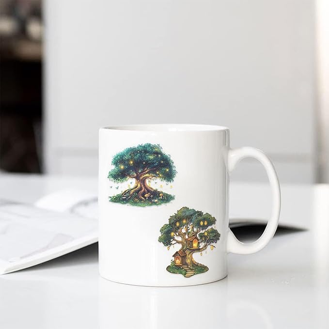 50pcs Fantasy Magic Tree Stickers Pack – Clear Waterproof Scrapbook Decals for Journaling, Diary, Collage, Laptop, Water Bottle, Planner, Aesthetic Nature Forest Tree of Life Sticker