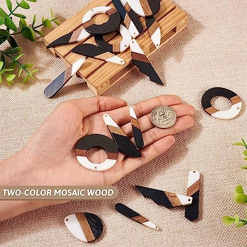 FASHEWELRY 20Pcs Resin Wood Earring Charms Wooden Earring Blanks Vintage Geometry Boho Charms Round Drop Wooden Earrings Pieces for Jewelry Making (Cow Color) - Image 5