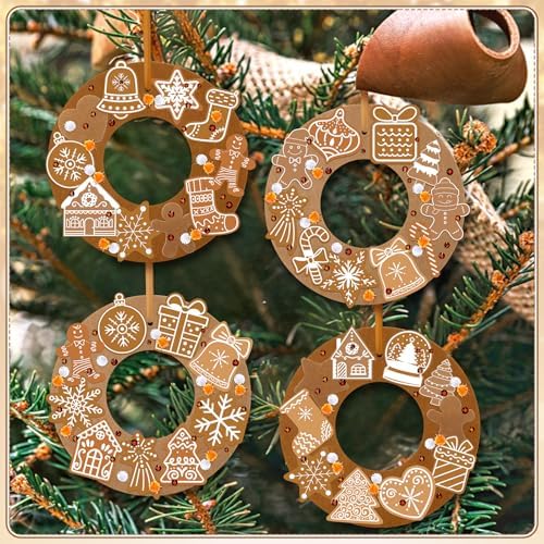 472 Pcs DIY Christmas Craft Kits Xmas Tree Wreath Craft Gingerbread Men Bell Snowflakes Wreath Arts Christmas Hanging Ornaments with Gingerbread Houses Gift Boxes Sticker for Xmas Indoor Outdoor Decor - Image 2