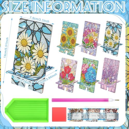 Saillong 6 Pcs Diamond Art Phone Stands Vivid Flowers Full Drill Kits - Image 4
