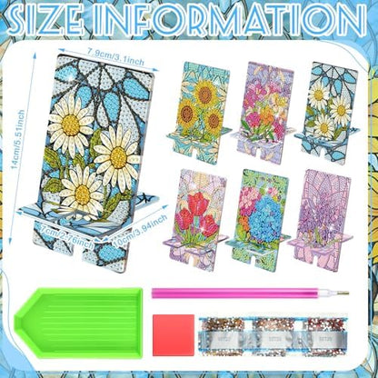 Saillong 6 Pcs Diamond Art Phone Stands Vivid Flowers Full Drill Kits - Image 4