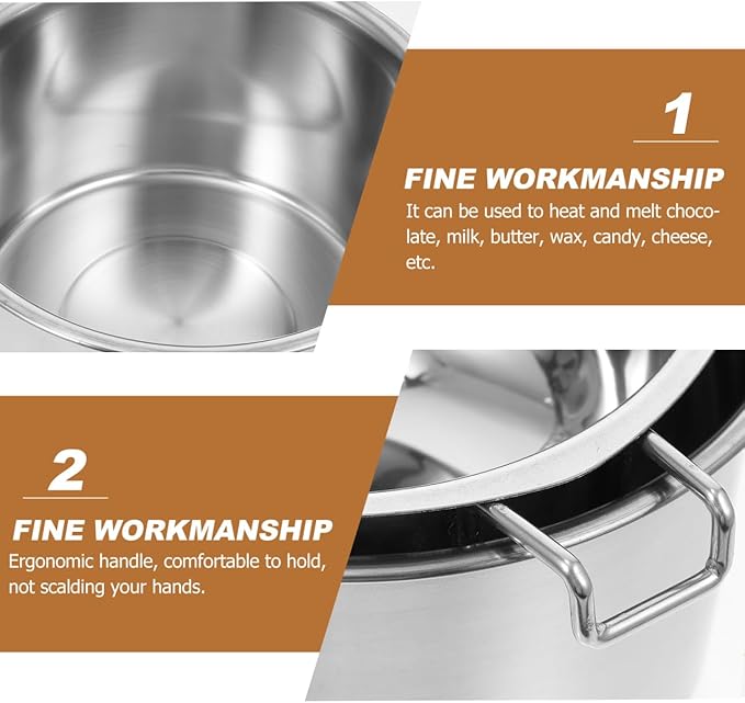 Stainless Steel Double Boiler Pot Set for Melting Chocolate Candy Candle Soap and Wax - 600ml Inner 16cm Outer Pot for Kitchen Use