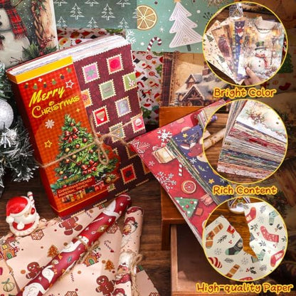 170 Sheets Vintage Christmas Scrapbook Paper, 8 Festive Themes Gingerbread Tree Snowflake Pattern Decorative Craft DIY Supplies Kit for Junk Journal Supplies, Collage, Card Making, Gift Wrapping - Image 5