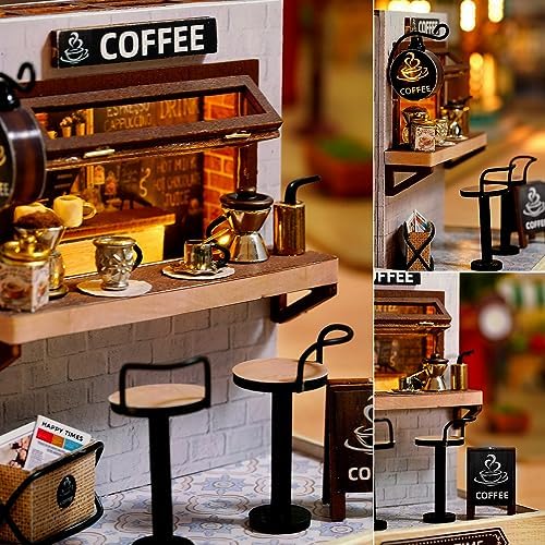 TuKIIE DIY Miniature Dollhouse Kit with Furniture, 1:24 Scale Creative Room Mini Wooden Doll House Plus Dust Proof for Kids Teens Adults(Coffee Time) - Image 6