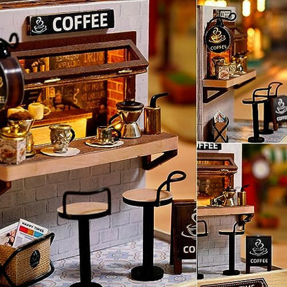 TuKIIE DIY Miniature Dollhouse Kit with Furniture, 1:24 Scale Creative Room Mini Wooden Doll House Plus Dust Proof for Kids Teens Adults(Coffee Time) - Image 6