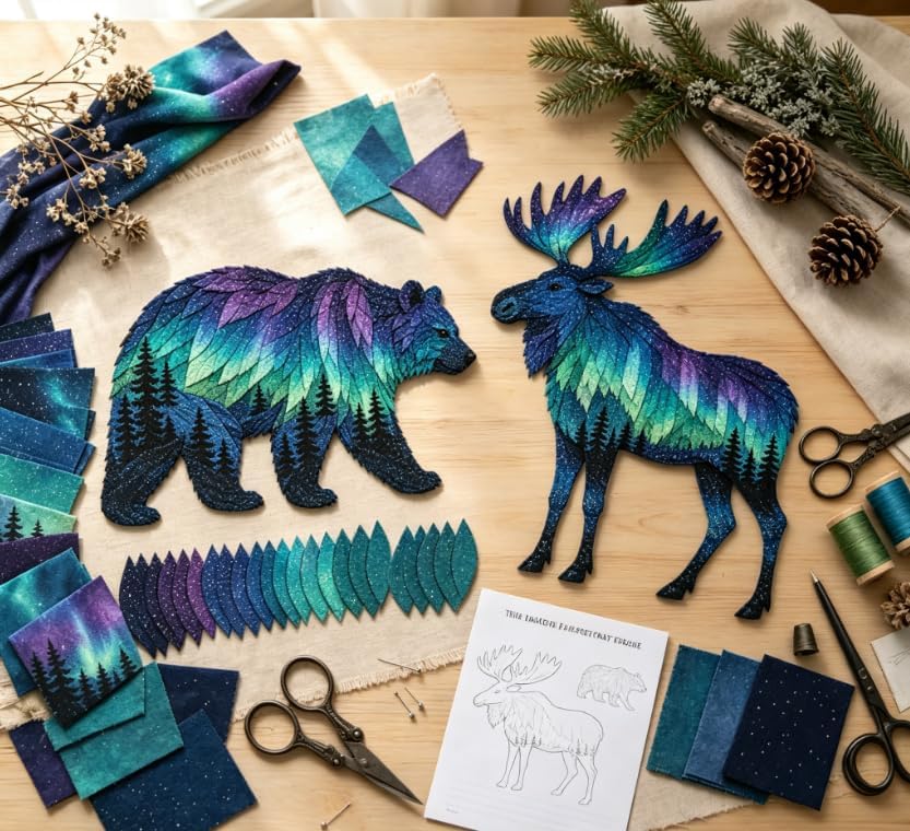 Northern Lights Wildlife DIY Patchwork Kit, Creative Fabric Craft Sewing Kit for Adults, Handmade Home Decor Project - Image 5