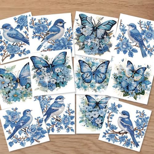 C'eitura 12Pcs Butterfly & Bluebird Diamond Art Painting Greeting Card Kit with Envelopes, DIY Nature Theme Christmas Birthday Thanksgiving Card Making Set, Garden Inspired Handmade Card Craft - Image 4