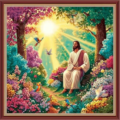 Dooxvey Cross Stitch Kits for Adults Beginners,Full Range of Cross-Stitch Stamped Kits Needlepoint Kits for Beginners Embroidery Kits 11CT Cross Stitch Patterns-Jesus Sunrise 18x18 inch by DooxveyStampedEmbroideryKit