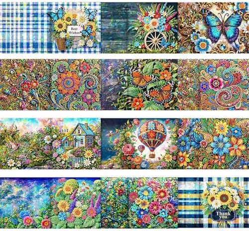 12 Pack Flower Butterfly Diamond Painting Greeting Card Kits DIY 5D Diamond Art with Envelopes & Rhinestones,Christmas Creative Birthday Gifts for Adults - Image 2