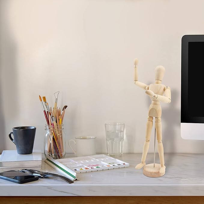 ZEONHEI 4 Pack 12 Inch Wooden Artists Model, Wooden Art Mannequin Moveable Drawing Mannequin, Posable Wooden Figure with Base, Articulated Mannequin Wooden Manikin for Drawing, Painting, Home Decor