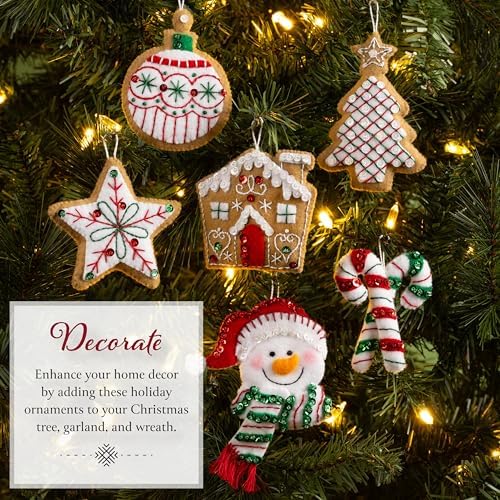 Bucilla Felt Applique 6 Piece Ornament Making Kit, Jolly Gingerbread Snowman, Perfect for DIY Arts and Crafts Projects - Image 4