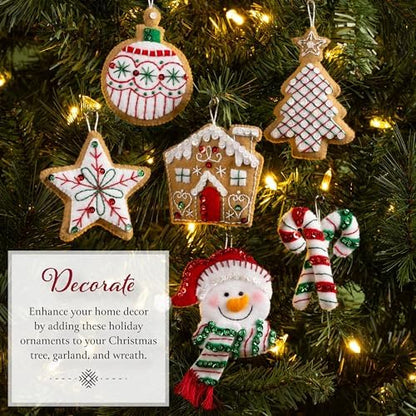 Bucilla Felt Applique 6 Piece Ornament Making Kit, Jolly Gingerbread Snowman, Perfect for DIY Arts and Crafts Projects - Image 4