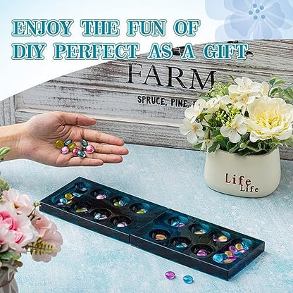 Zhehao Mancala Board Game Molds Set Epoxy Silicone Resin Molds Kit with 2 Pcs Mancala Stones Molds 4 Pcs Metal Mancala Accessories Mancala Board Resin Game Molds for Gifts DIY Family Party Board Games - Image 5