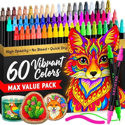 ARTISTRO Dual-Tip Acrylic Paint Marker Pens - Set of 60 by ARTISTRO