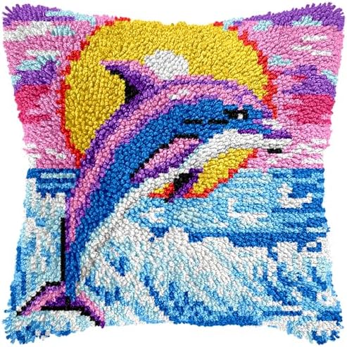 Manzapu Latch Hook Pillow Kits for Adults Beginner 17x17 inch - 43x43 cm Cute Small Shaggy Pillow Making Kits with Pre-Cut Yarn, Coded Canvas ＆ Crochet Hook Tool - Relaxing DIY Craft Gift by Manzapu
