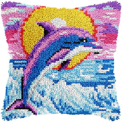 Manzapu Latch Hook Pillow Kits for Adults Beginner 17x17 inch - 43x43 cm Cute Small Shaggy Pillow Making Kits with Pre-Cut Yarn, Coded Canvas ＆ Crochet Hook Tool - Relaxing DIY Craft Gift by Manzapu