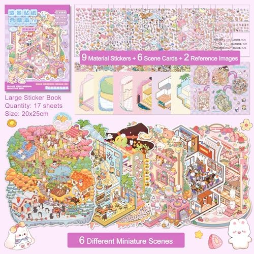 ASTARON 12 Sets DIY Large Size Sticker Scene Book,Make Own Shop Room - Image 2