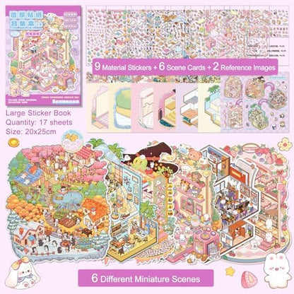 ASTARON 12 Sets DIY Large Size Sticker Scene Book,Make Own Shop Room - Image 2